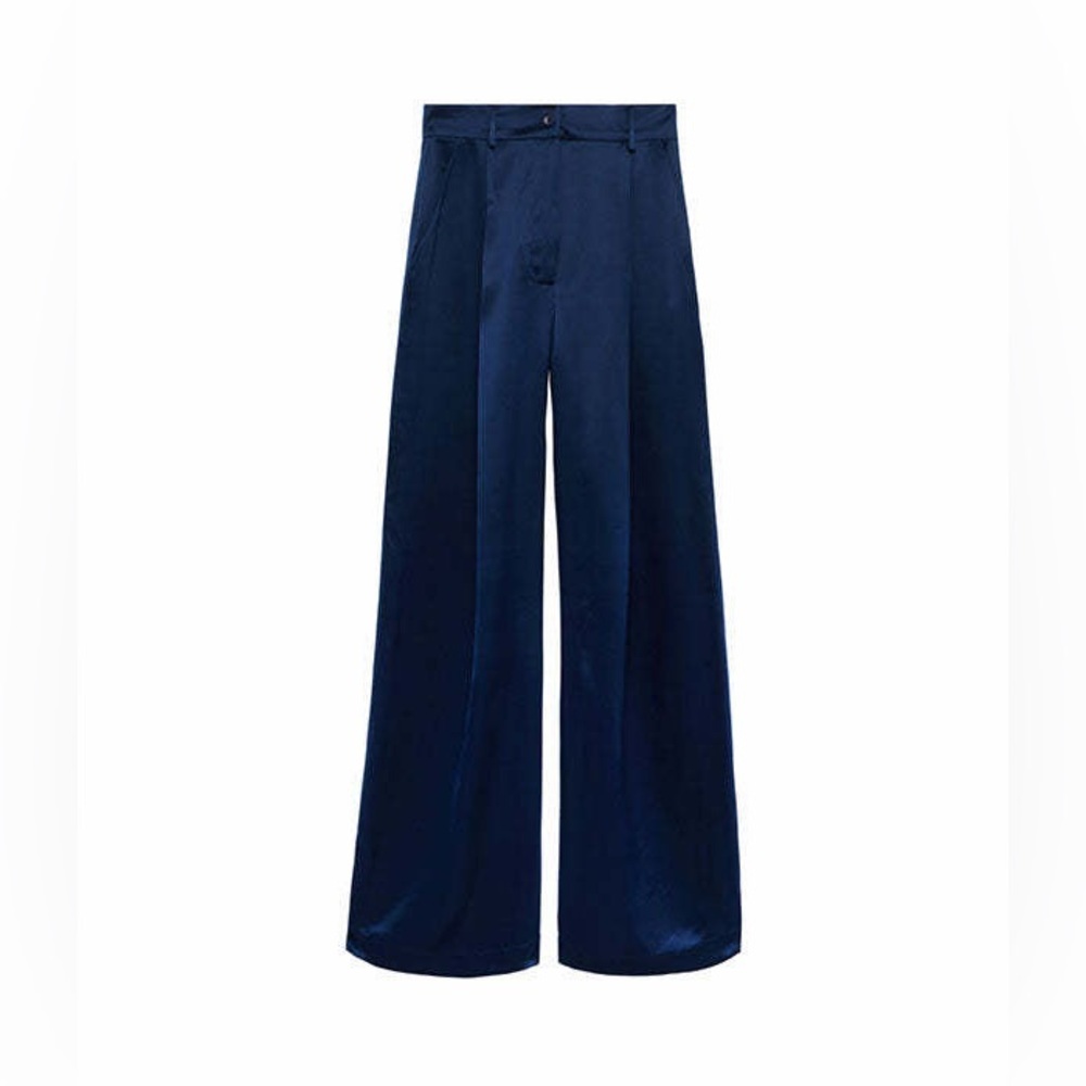 Sablyn Emerson Pleated Silk Pants in Midnight Navy, Size Small - Picture 4 of 16